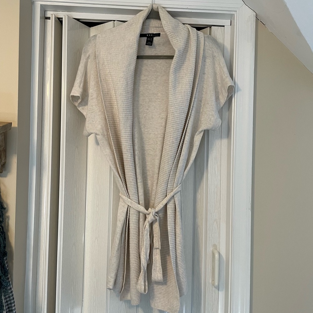 MNG by Mango Oatmeal Short Sleeve Cardigan